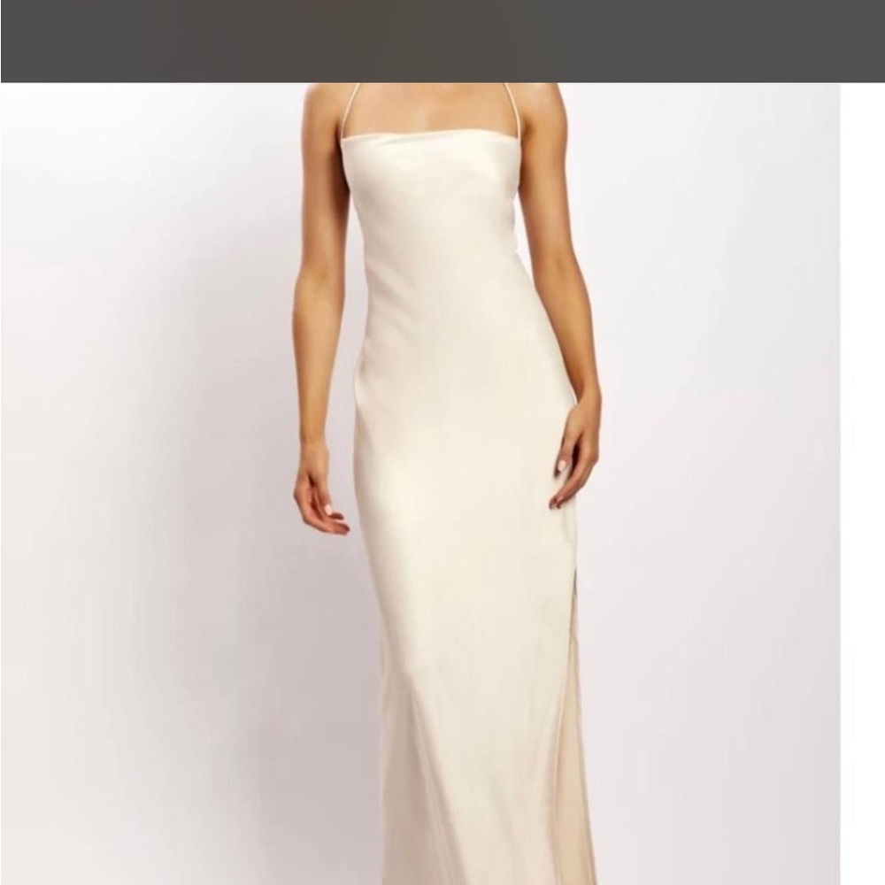 Meshki Champagne Satin Maxi Slip Dress with Spaghetti Straps - Picture 2 of 4